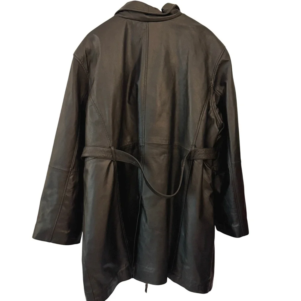 Avenue Leather Jacket Women 26/28 Black Excellent Quilted Lining Belted Coat
